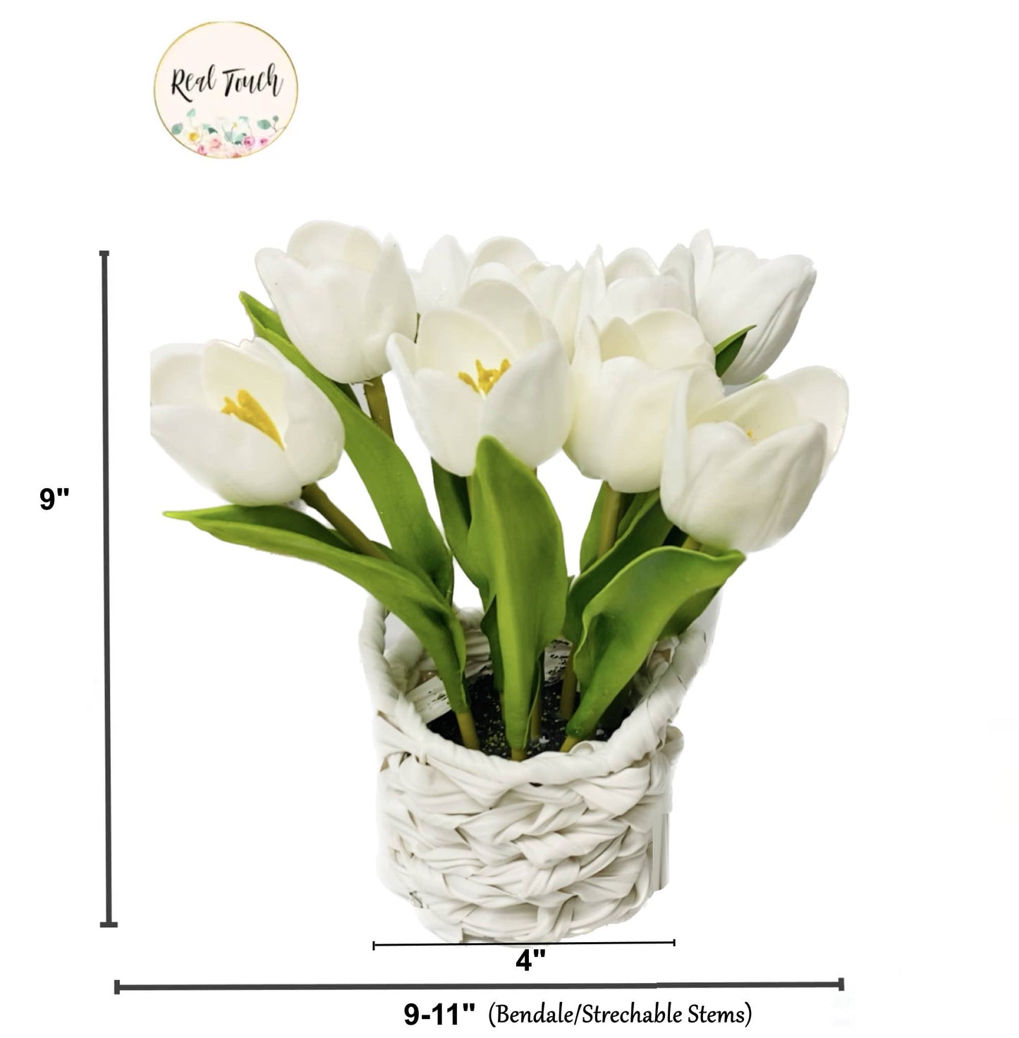 9" Real touch tulip tabletop centerpiece wicker basket