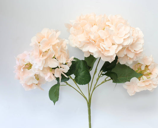 17" Faux silk hydrangea bush peach color 6 blooms