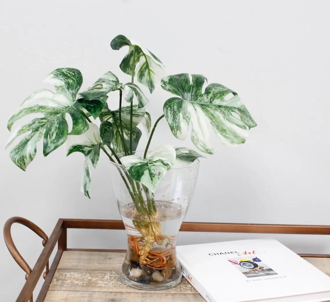 15" Artificial Monstera Plant Foliage with Roots 8 Leaves
