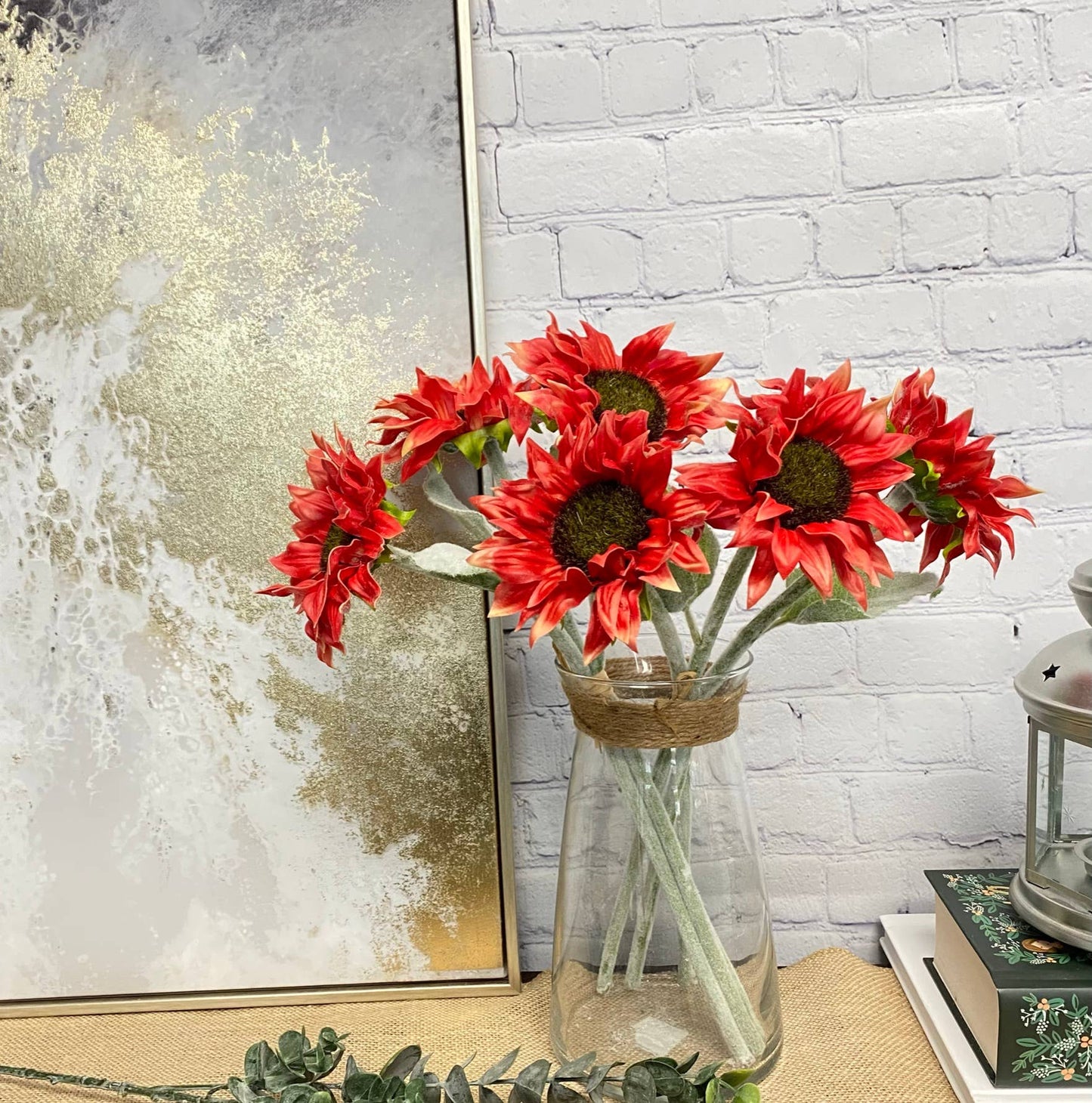 Pack of 3 Stems - Real Touch Faux Sunflower frosted stem