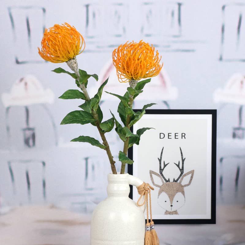 29" Artificial Saffron Pincushion Needle Protea
