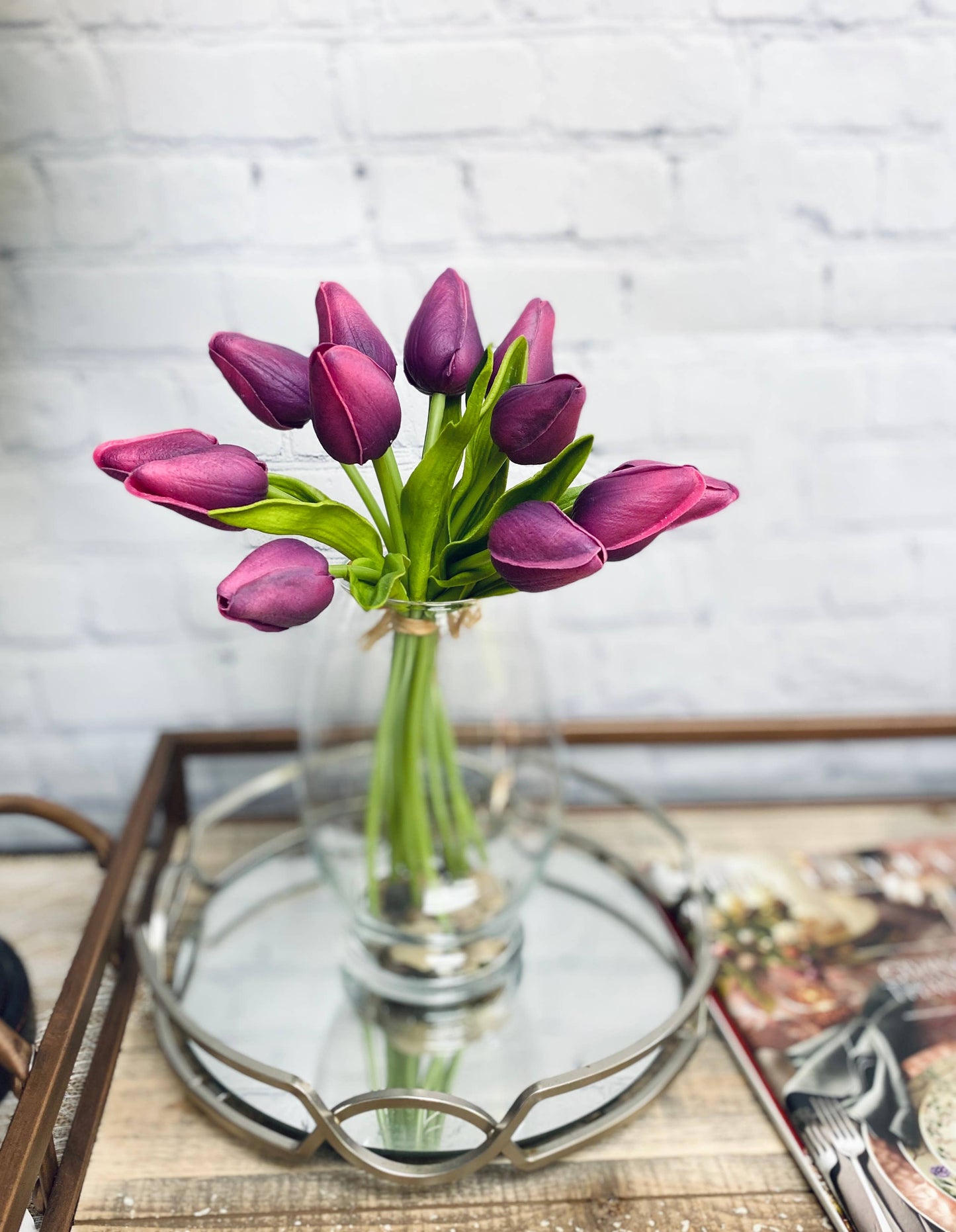 1 Dozen Real Touch Tulip Bud bouquet-13.25"
