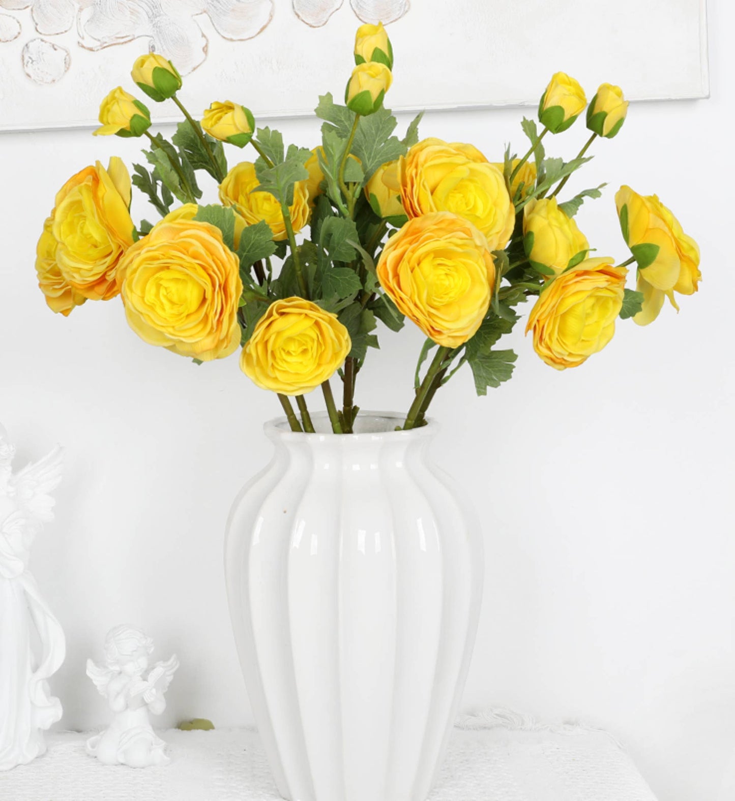 24" Real Touch ranunculus 2 flowers 1 bud