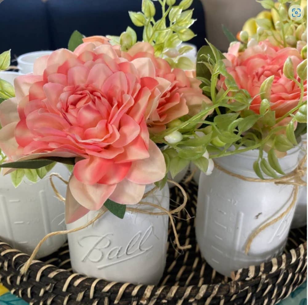 Artificial Silk Dahlia with greenery bundle - 9" tall 4"bloom