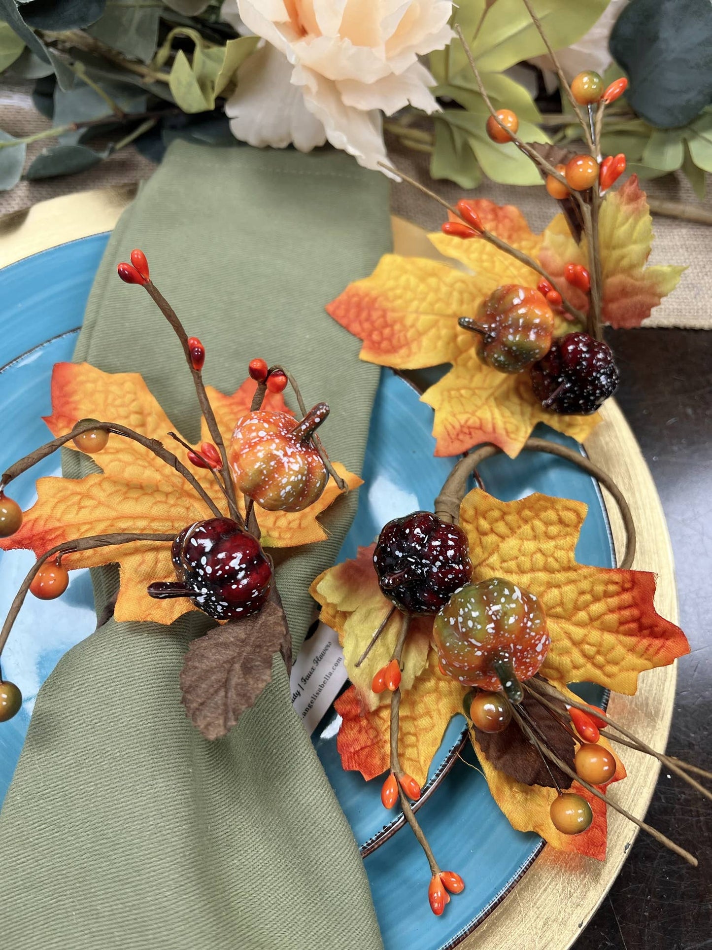 Pack of 6 - Fall napkin rings Maple pumpkin fruits