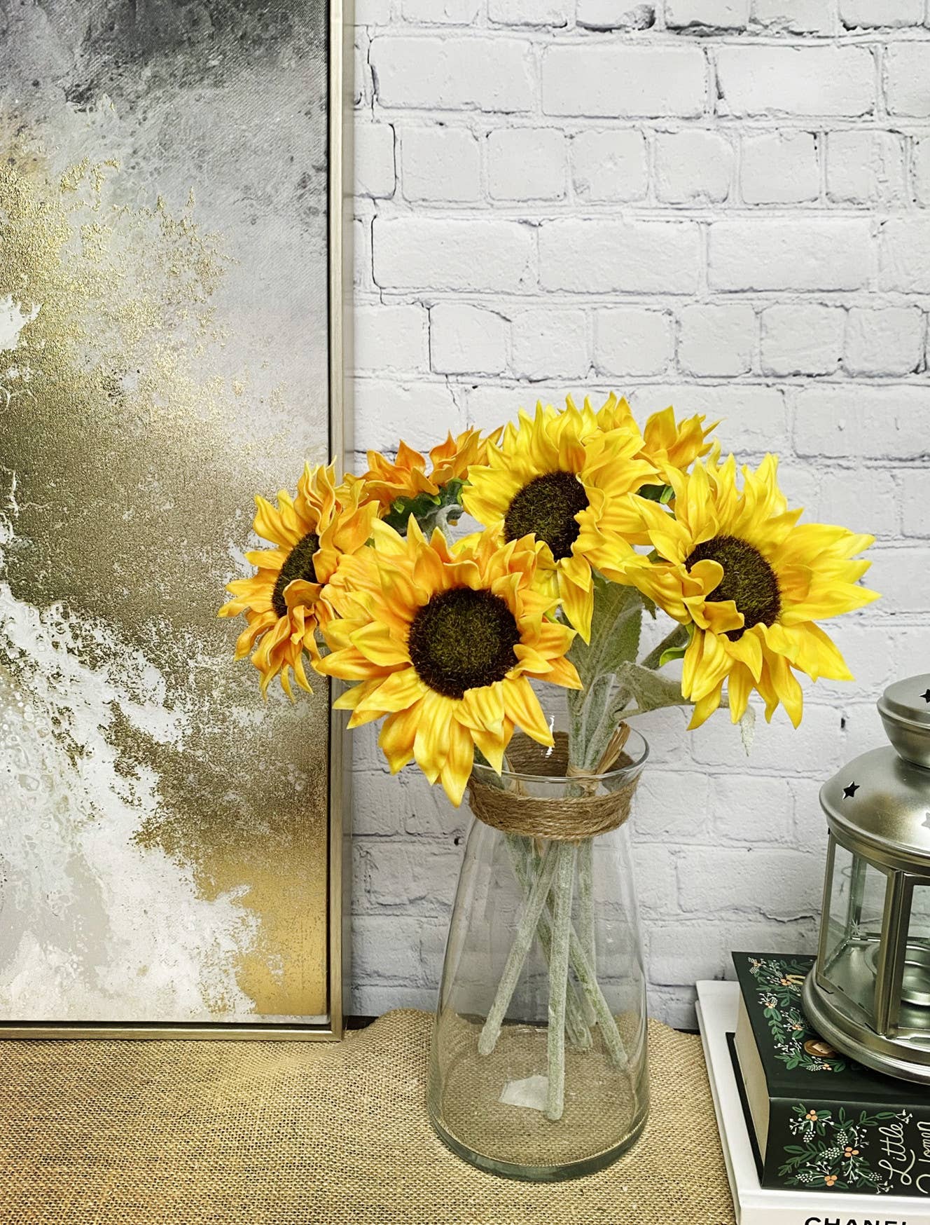 Pack of 3 Stems - Real Touch Faux Sunflower frosted stem