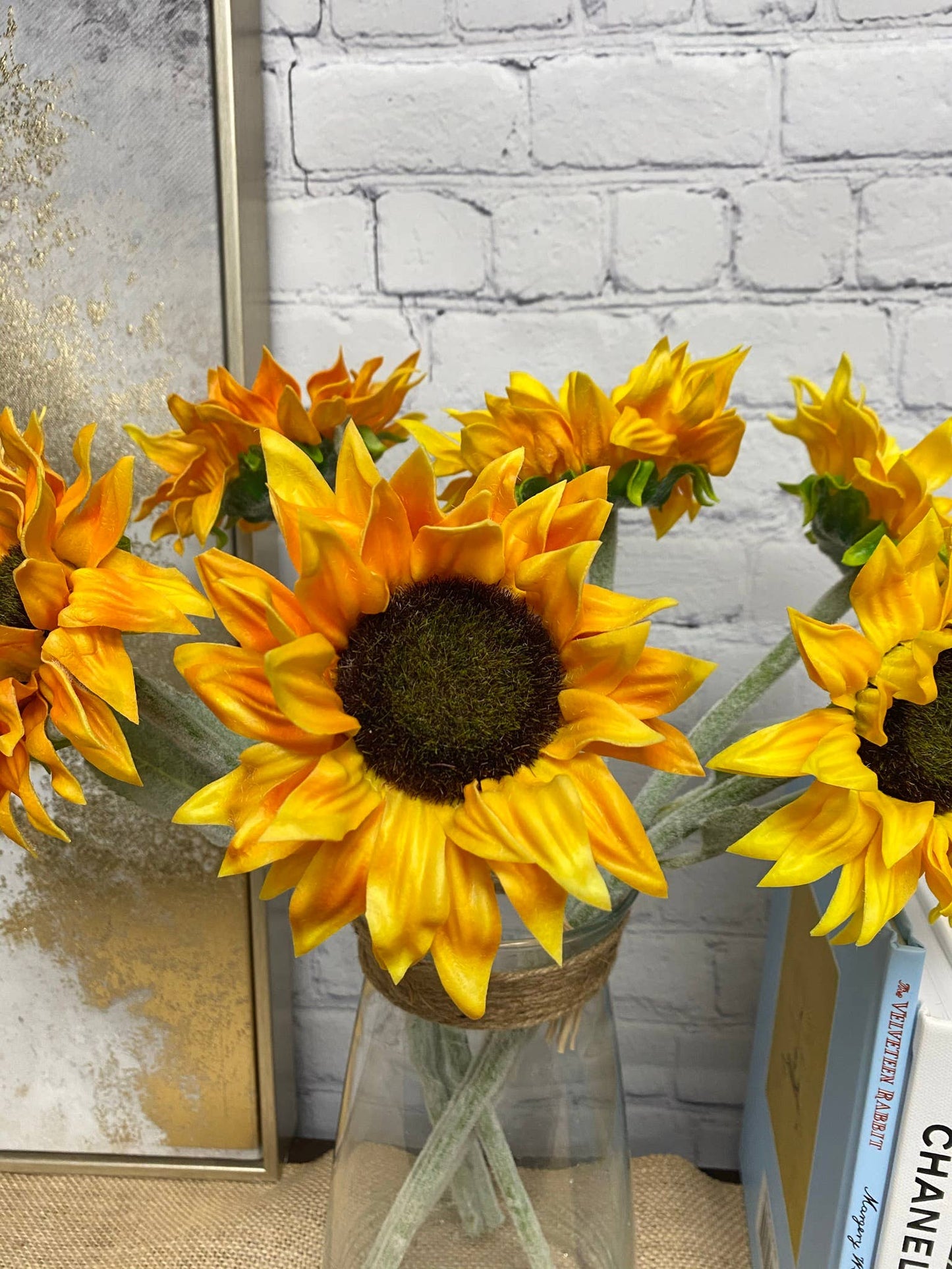 Pack of 3 Stems - Real Touch Faux Sunflower frosted stem