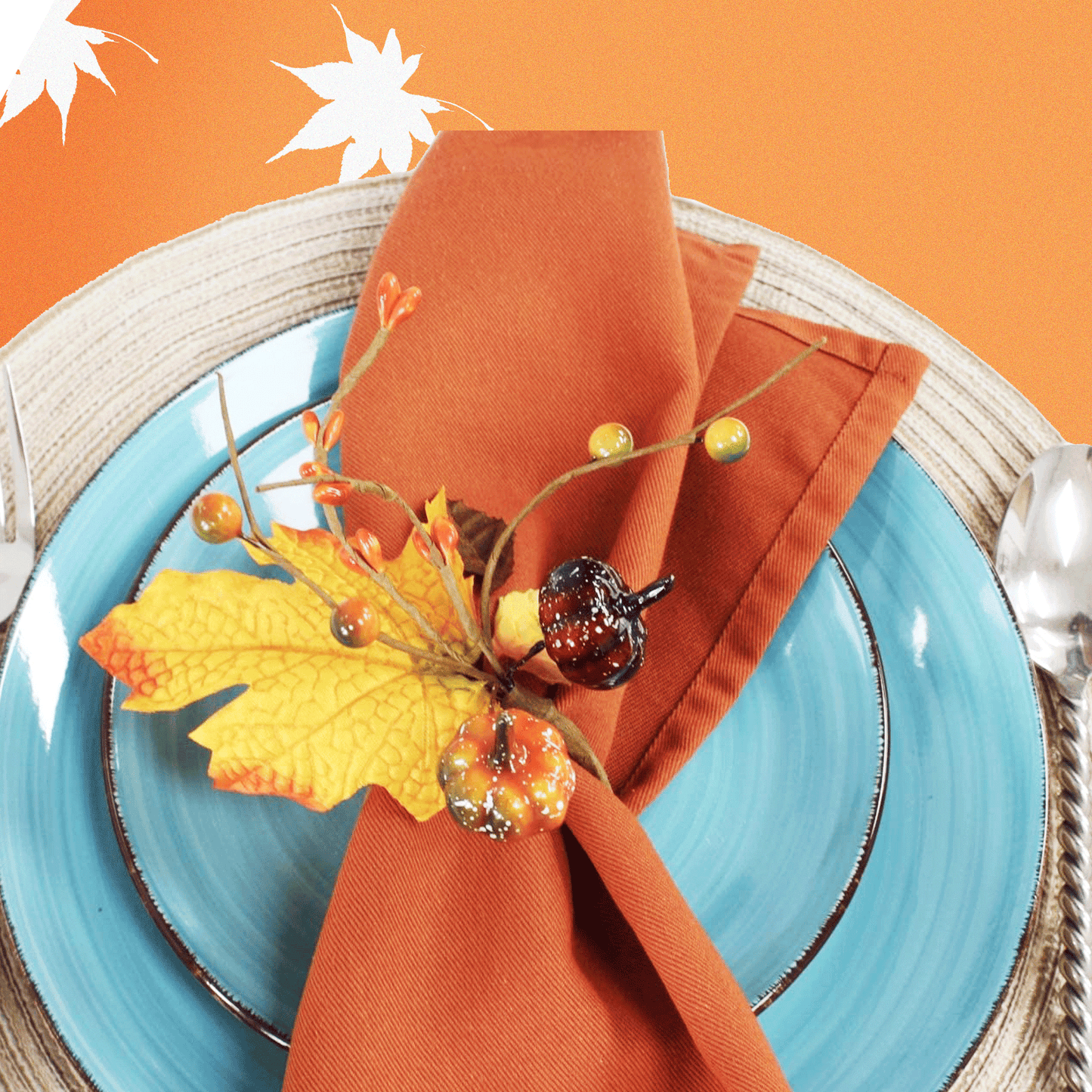 Pack of 6 - Fall napkin rings Maple pumpkin fruits