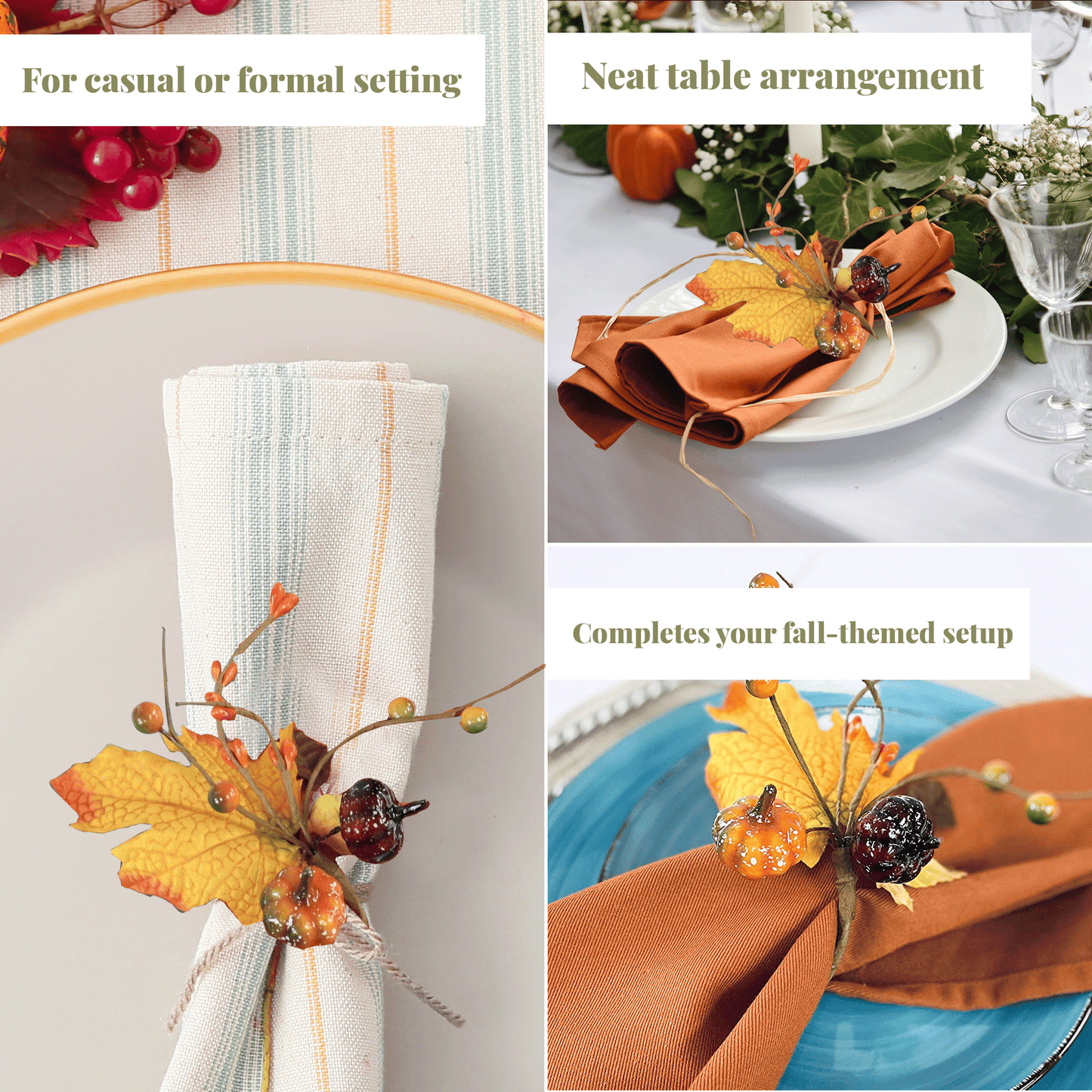 Pack of 6 - Fall napkin rings Maple pumpkin fruits