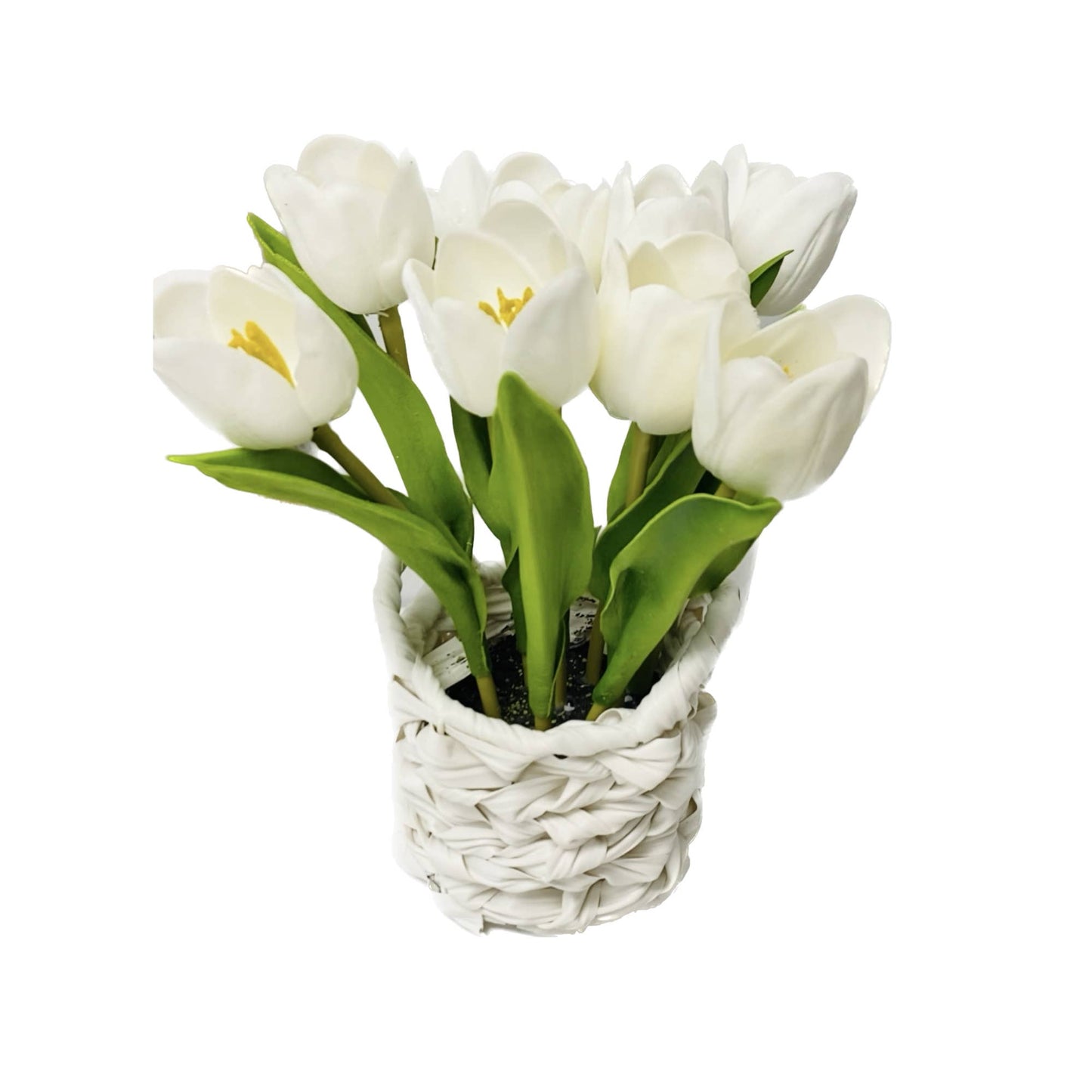 9" Real touch tulip tabletop centerpiece wicker basket