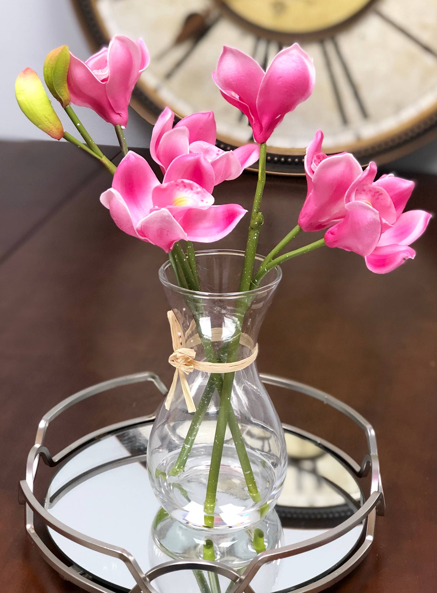 11" Tabletop centerpiece-faux real touch orchid Glass Vase