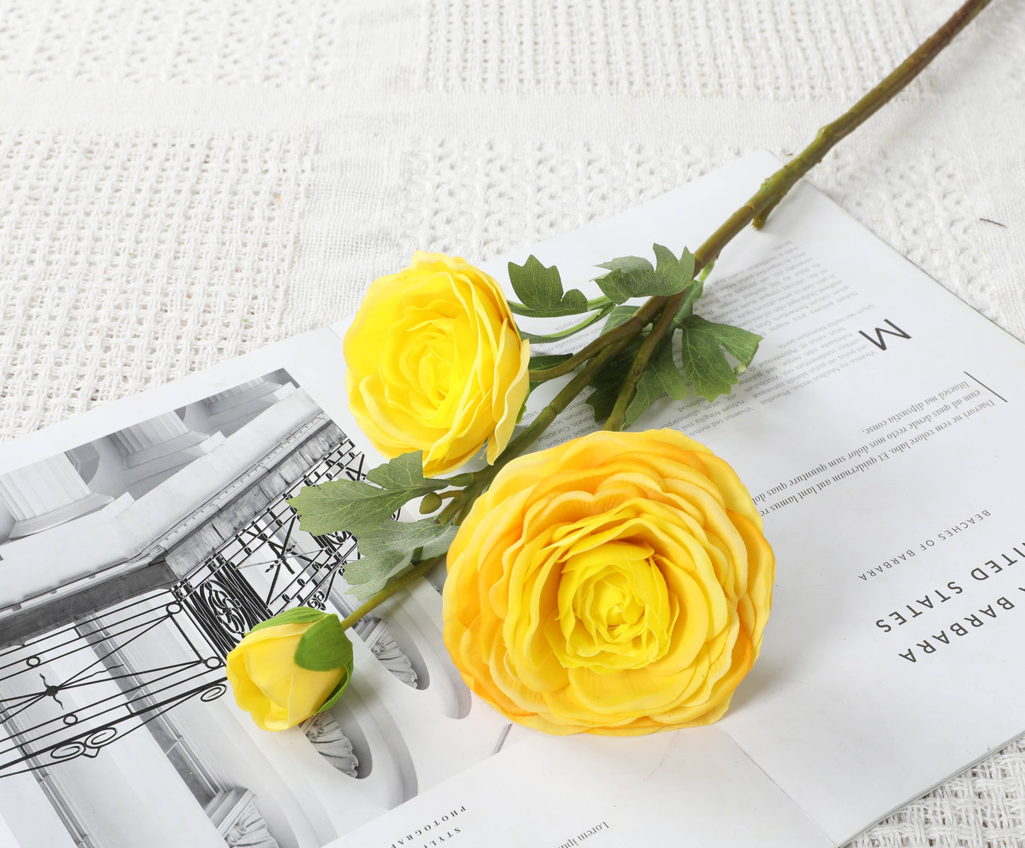 24" Real Touch ranunculus 2 flowers 1 bud