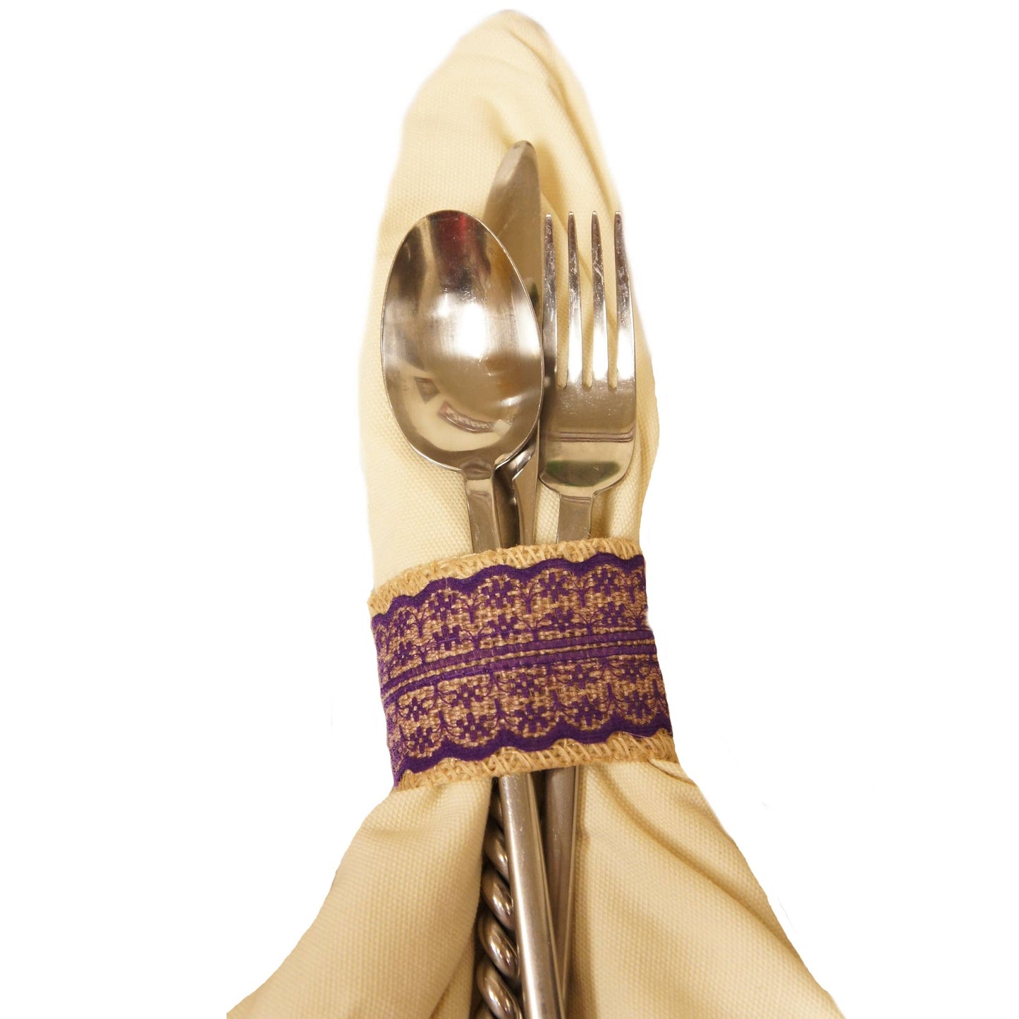 2"Rustic Burlap Napkin ring with Lace-Pack of 6