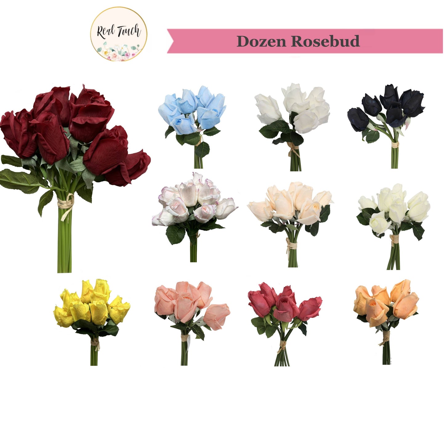 Pack of 12 stems-Real Touch rosebud bouquet