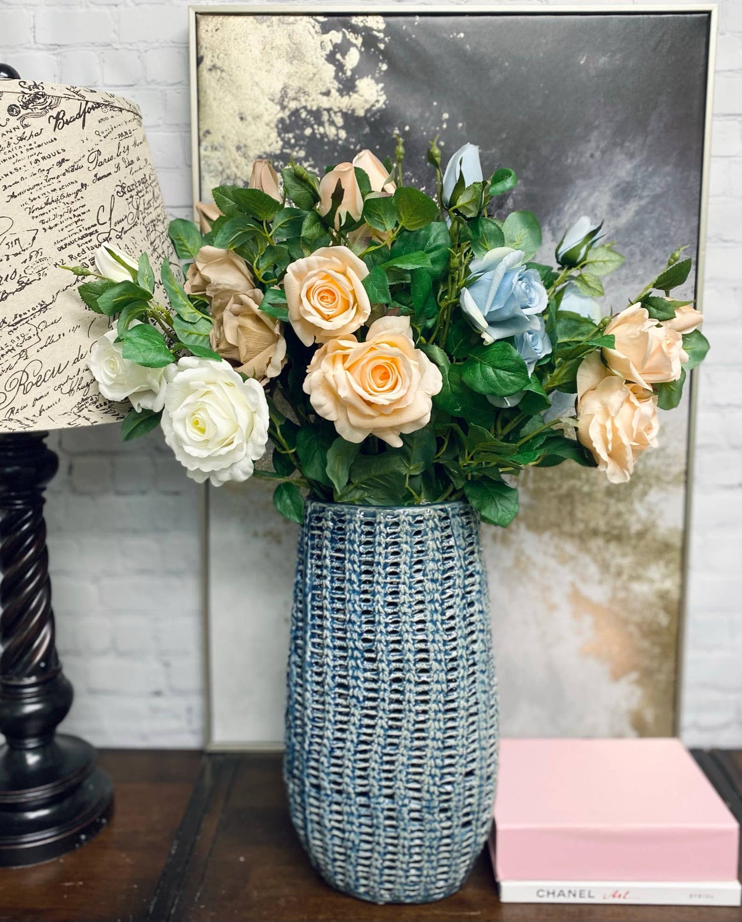 27" real touch Artificial rose-2 flowers 1 bud