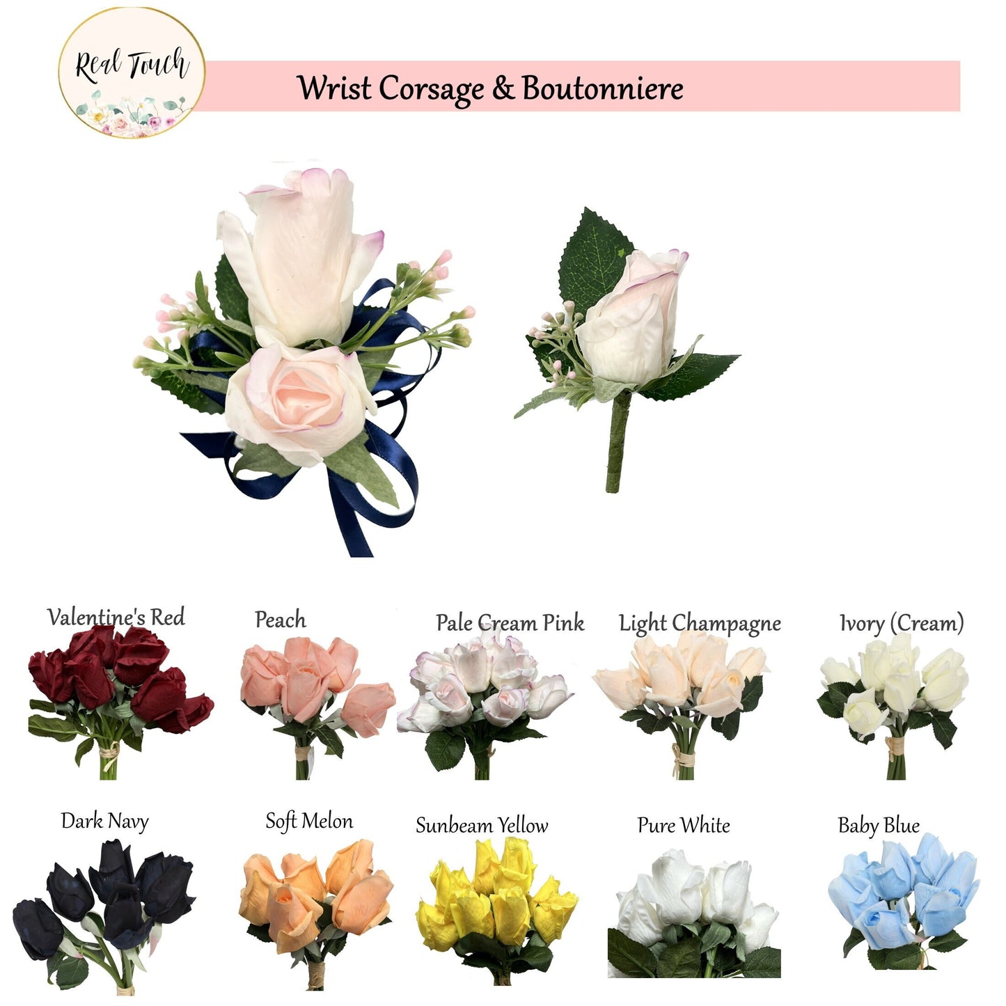 Elegant Real-Touch Rose Corsage & Boutonniere Set - Customize Your Color