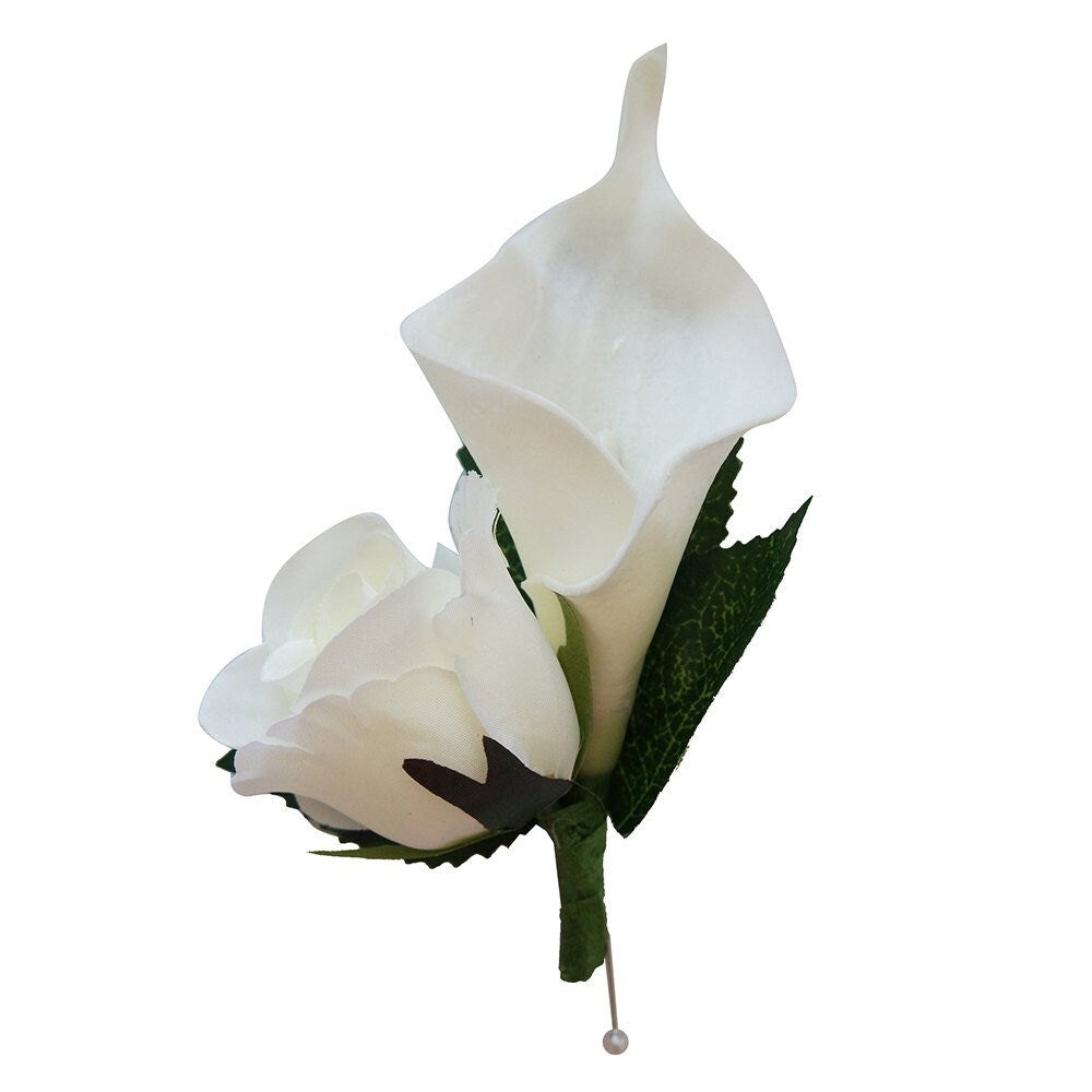 Elegant Calla Lily and Rose Bud Boutonniere - Customizable Colors