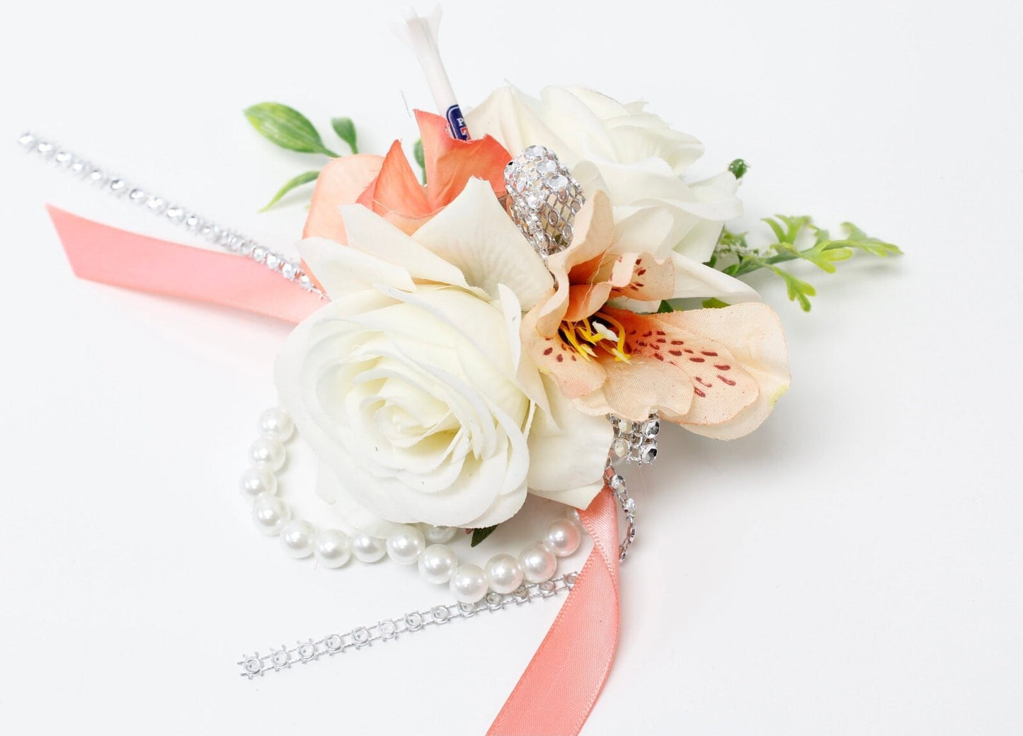 Sophisticated Artificial Rose Corsage & Boutonniere Set with Crystal Embellishments