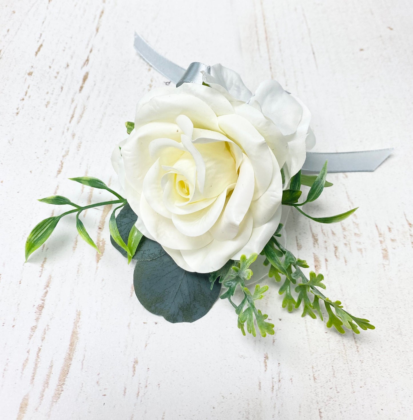 Elegant Silk Flower Corsage & Boutonniere Combo - Custom Ribbon Options