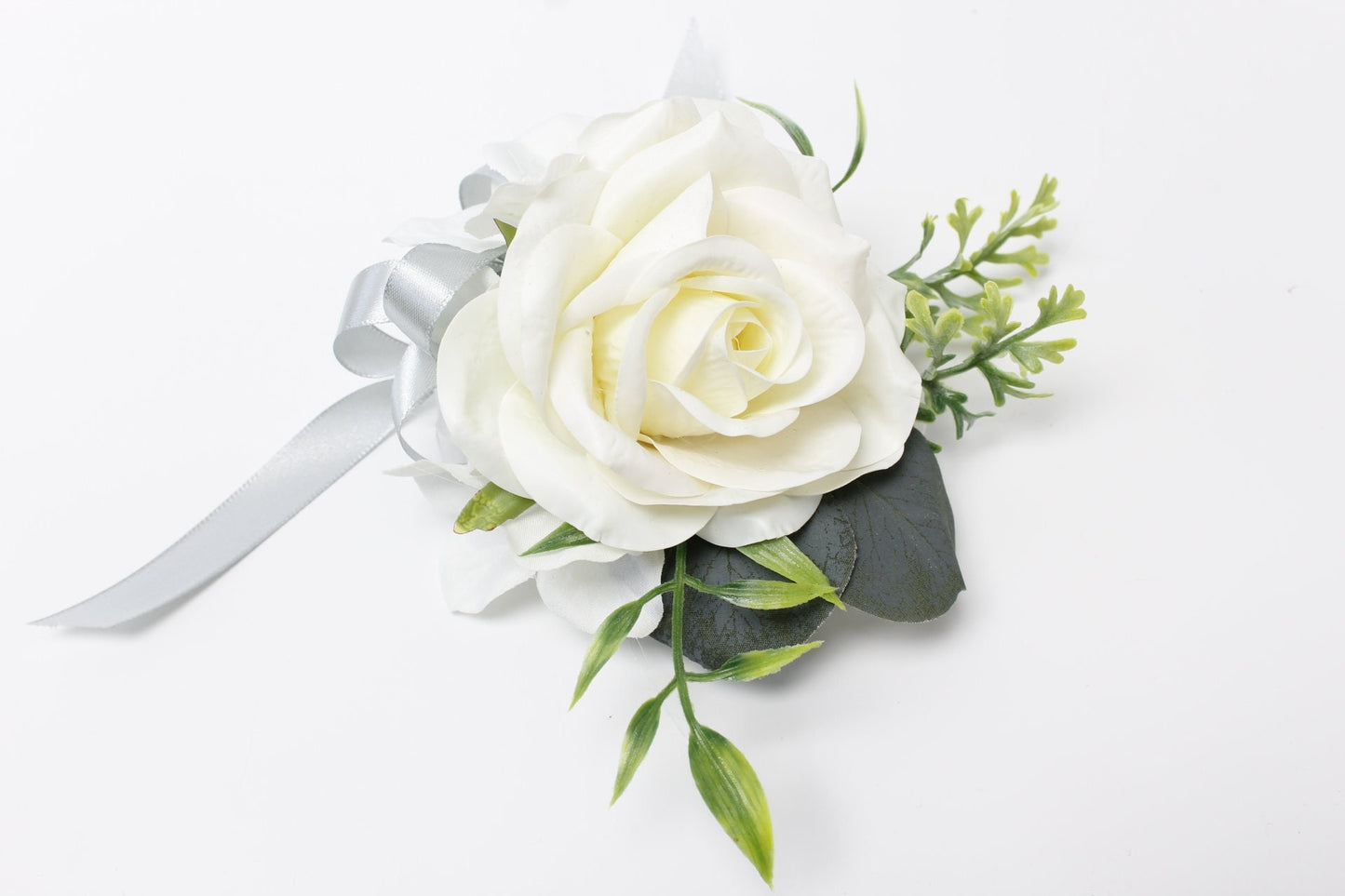 Elegant Silk Flower Corsage & Boutonniere Combo - Custom Ribbon Options