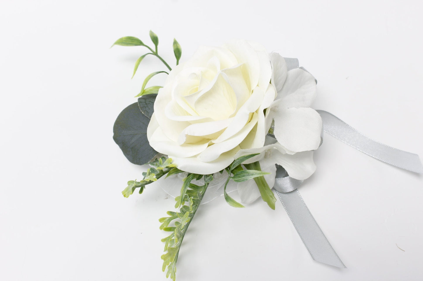 Elegant Silk Flower Corsage & Boutonniere Combo - Custom Ribbon Options