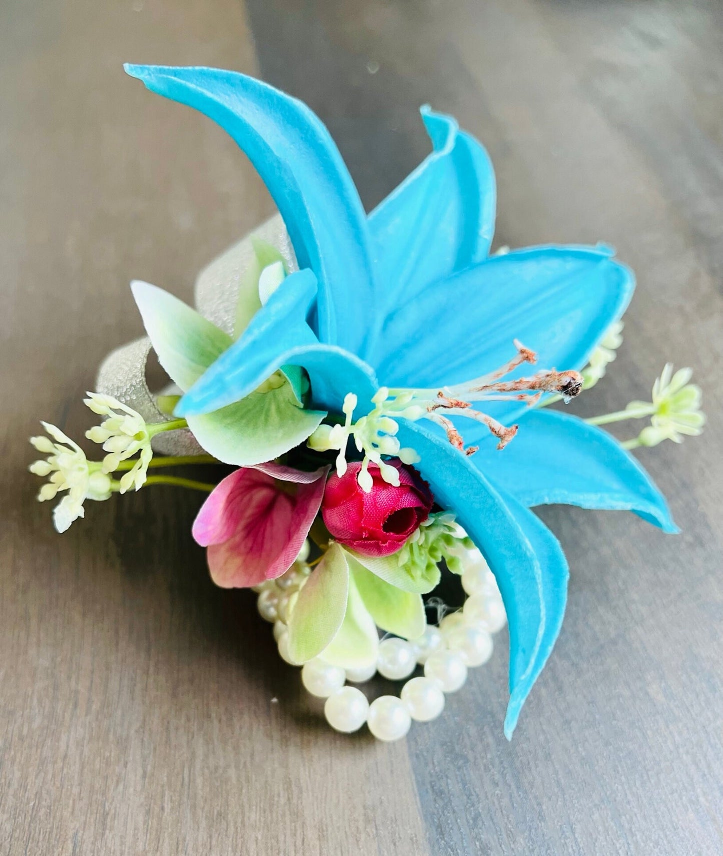 Turquoise & Pink Floral Corsage Boutonniere Set - Elegant Wedding Accessories