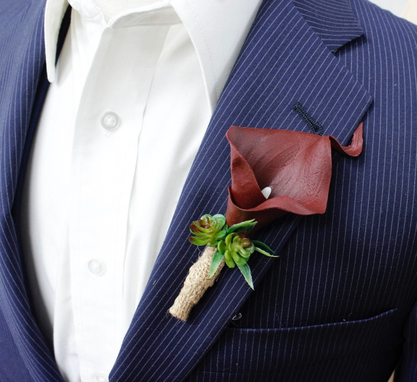 Customizable Real Touch Calla Lily Wedding Boutonniere & Corsage with Succulents