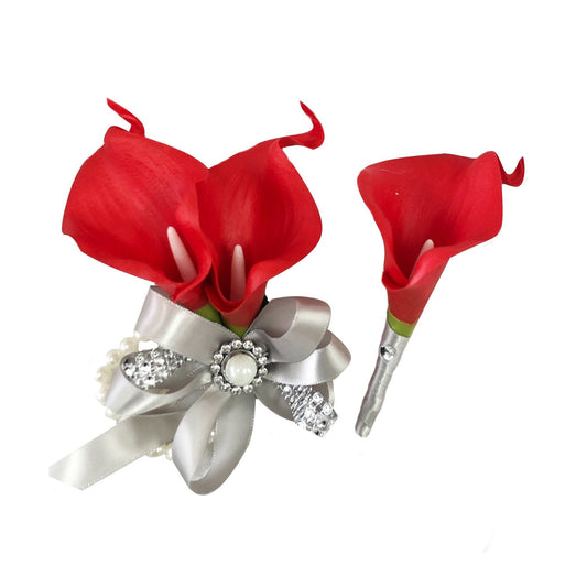 Customizable Silk Calla Lily Corsage & Boutonniere Duo