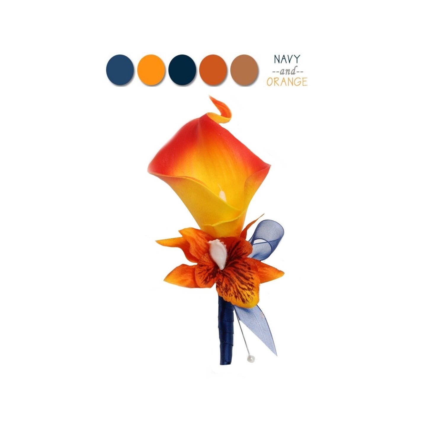 Elegant Navy & Orange Silk Floral Set for Weddings and Proms