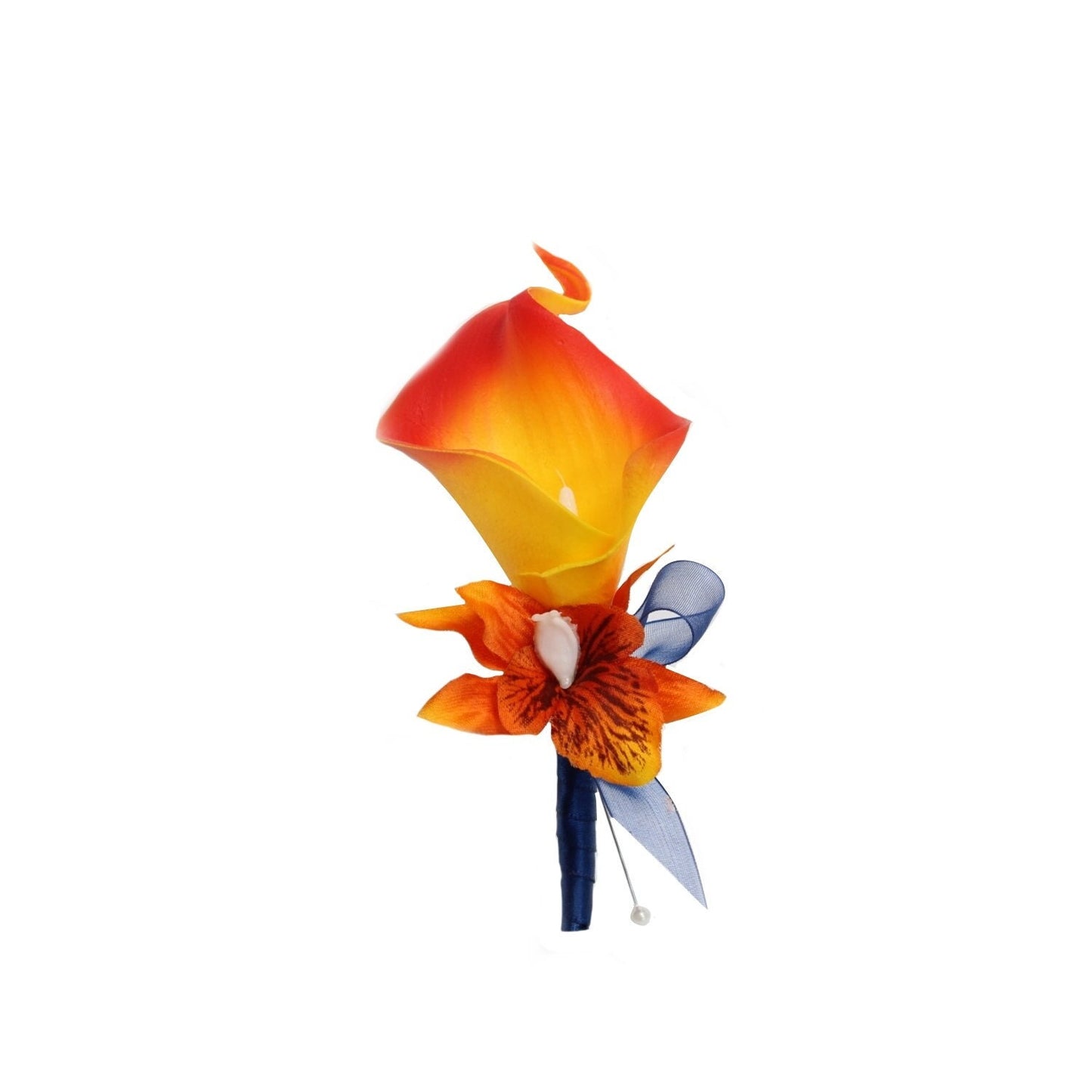 Elegant Navy & Orange Silk Floral Set for Weddings and Proms