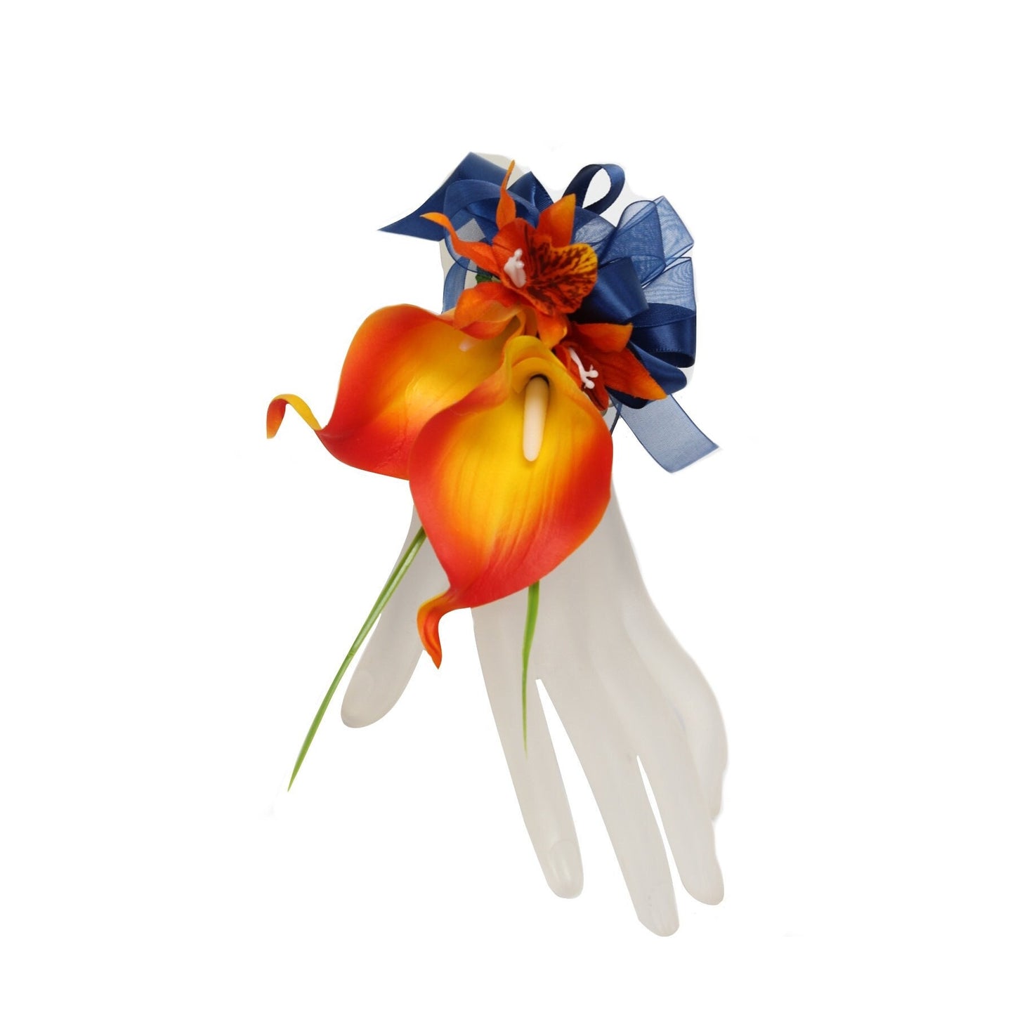 Elegant Navy & Orange Silk Floral Set for Weddings and Proms