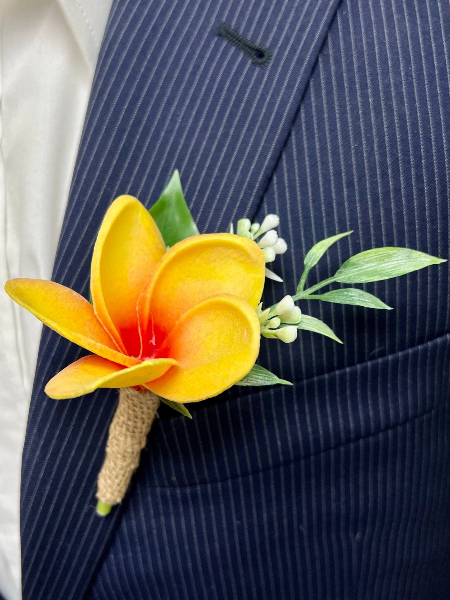 Elegant Frangipani Plumeria Boutonniere - Customizable Colors