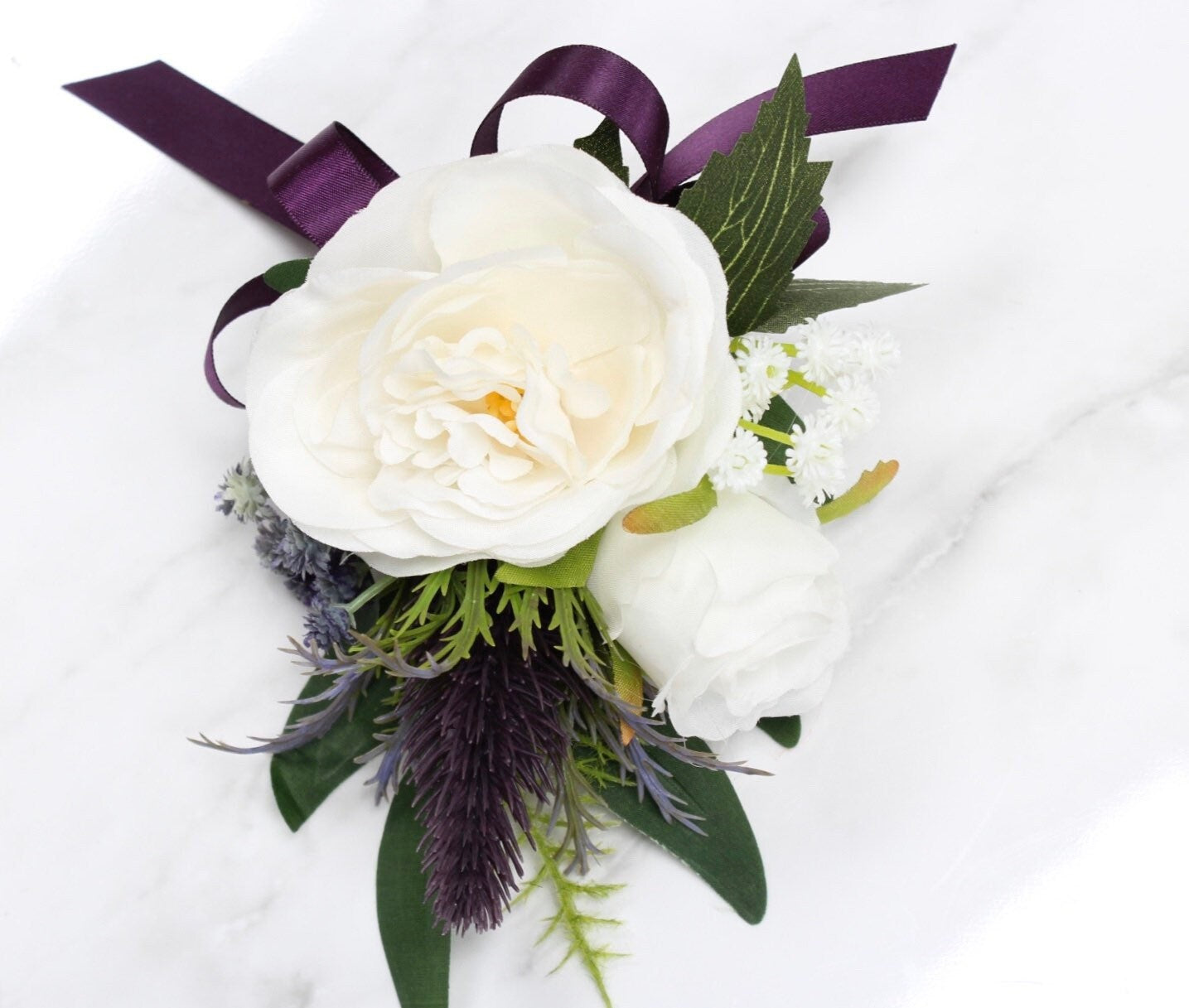 Elegant Faux Rose & Eucalyptus Corsage and Boutonniere Set for Events
