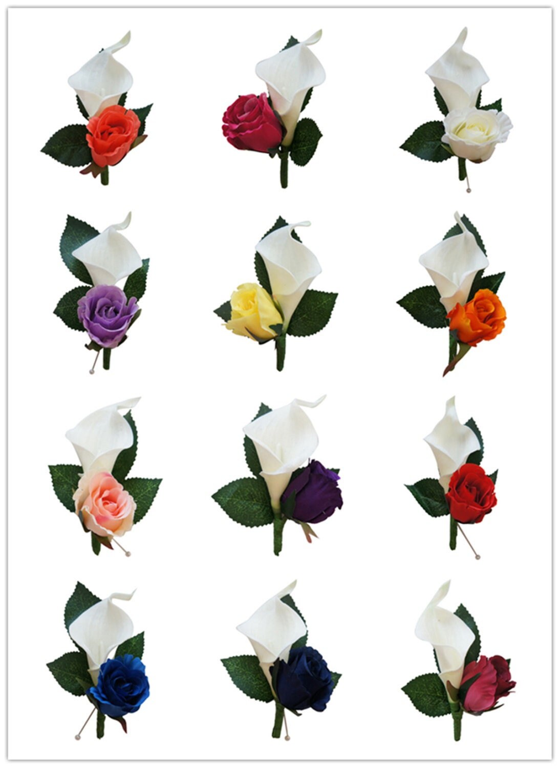 Elegant Calla Lily and Rose Bud Boutonniere - Customizable Colors