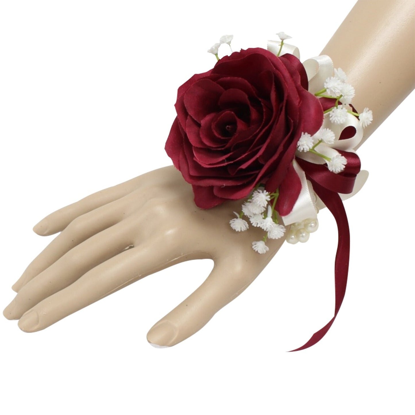 Elegant Burgundy & Ivory Wrist Corsage - Perfect for Weddings, Proms & More