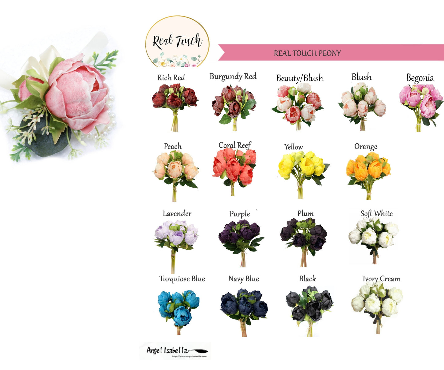 Custom Real Touch Peony Corsage & Boutonniere Set - Color Options Available