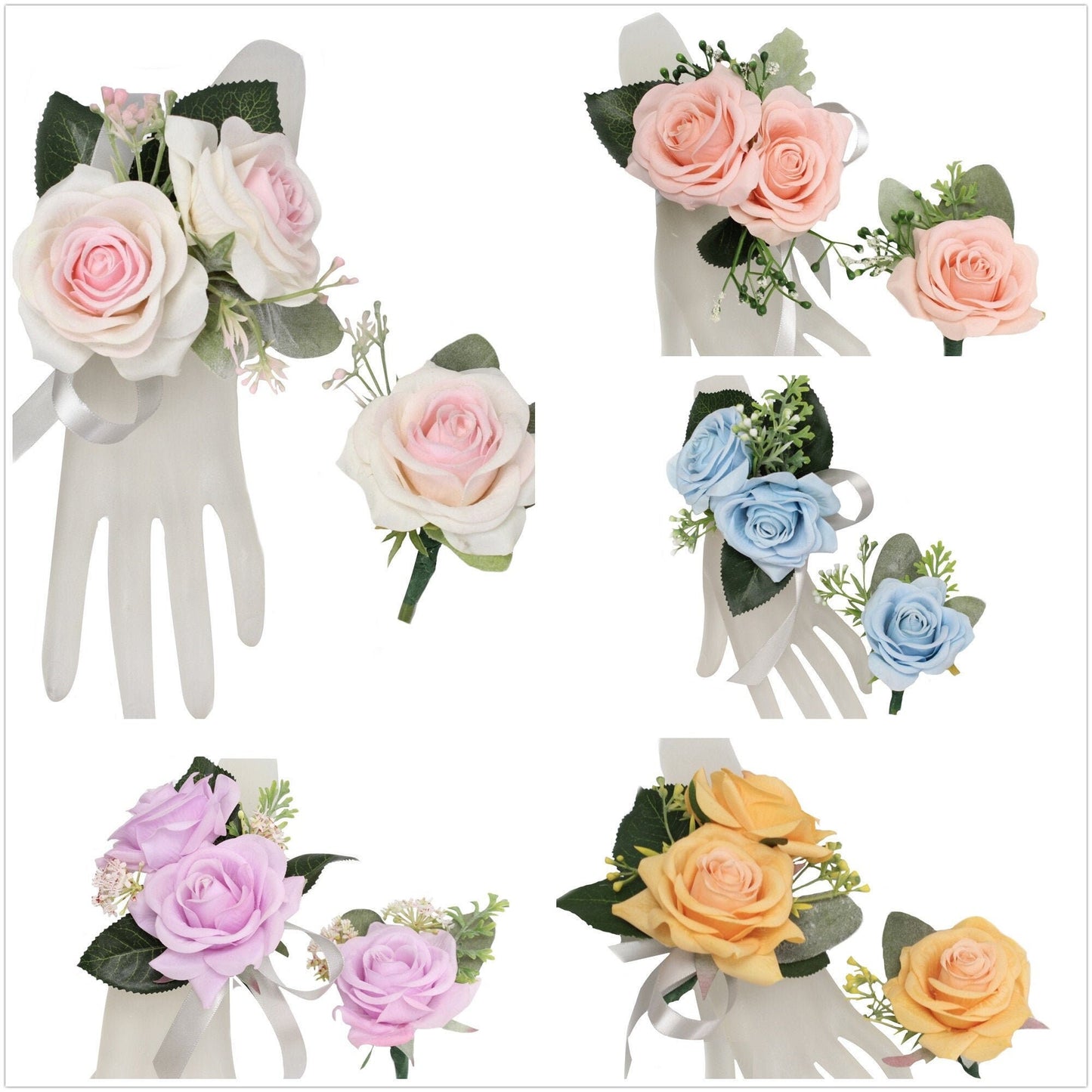 Luxurious Life-Like Rose Corsage & Boutonniere Set – Choose Your Color