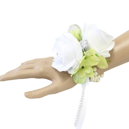 Chic White Rose & Hydrangea Corsage with Glitter Accents - Ideal for Prom, Wedding, Homecoming