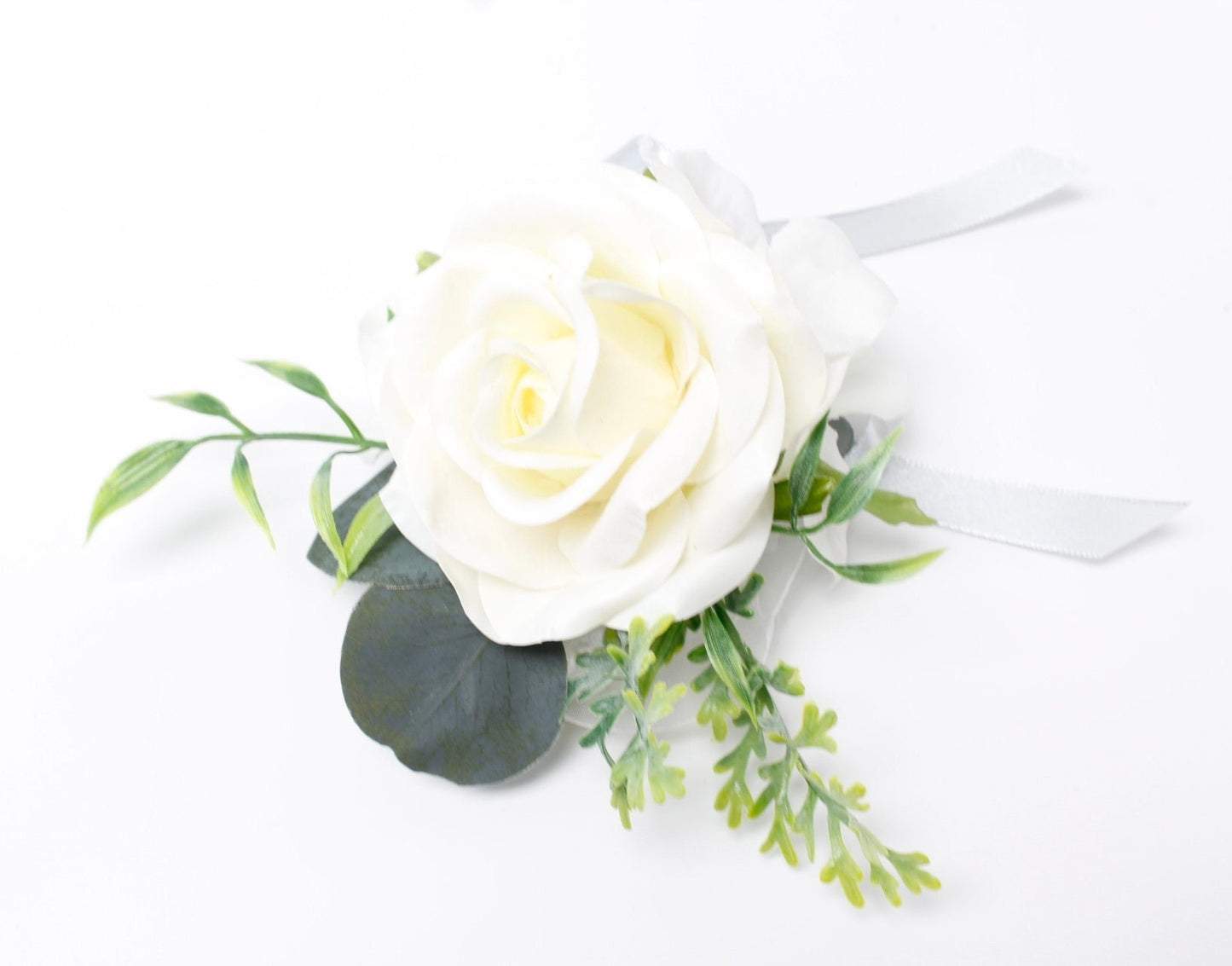 Elegant Silk Flower Corsage & Boutonniere Combo - Custom Ribbon Options