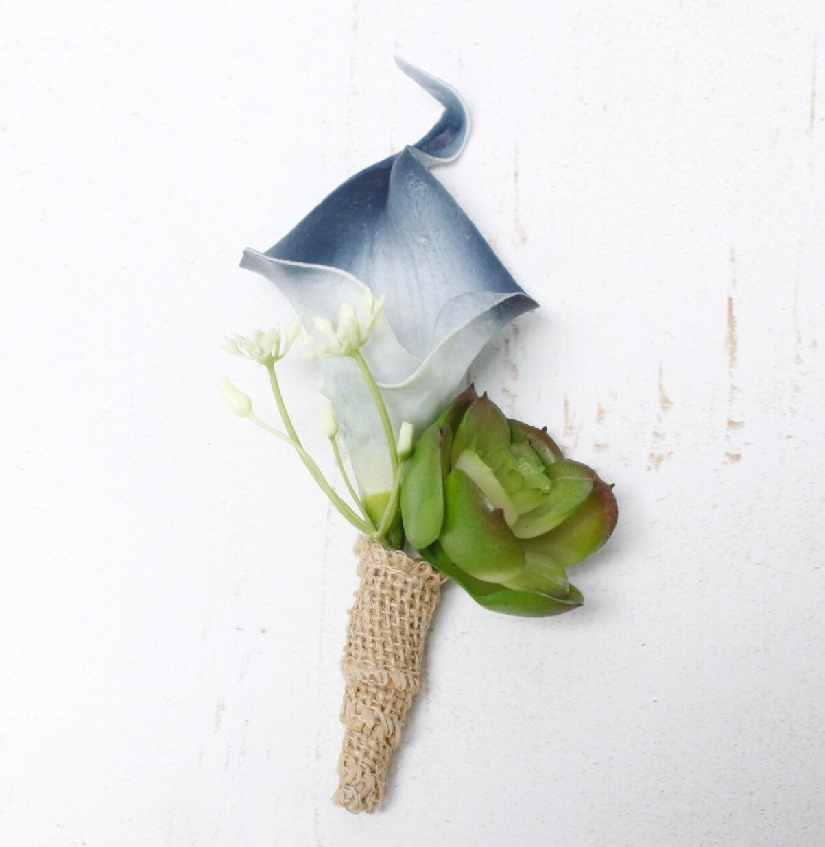 Custom Calla Lily Boutonniere with Succulents & Burlap Stem - Choose Your Color