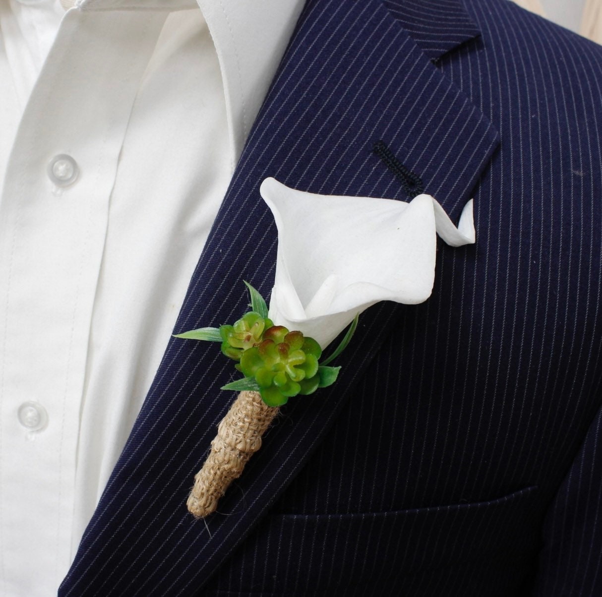 Customizable Real Touch Calla Lily Wedding Boutonniere & Corsage with Succulents