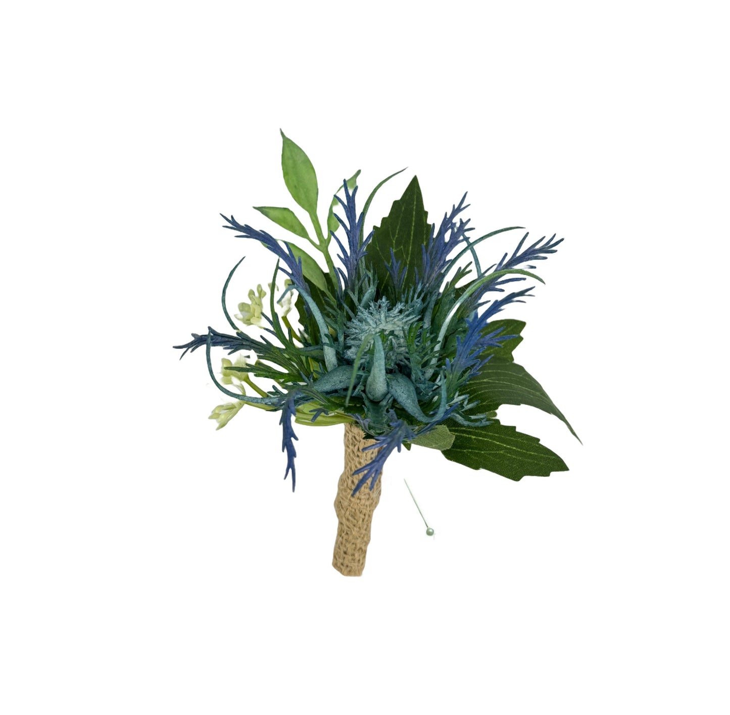 Navy Blue Thistle Artificial Wedding Set - Corsage, Boutonniere & Hair Comb