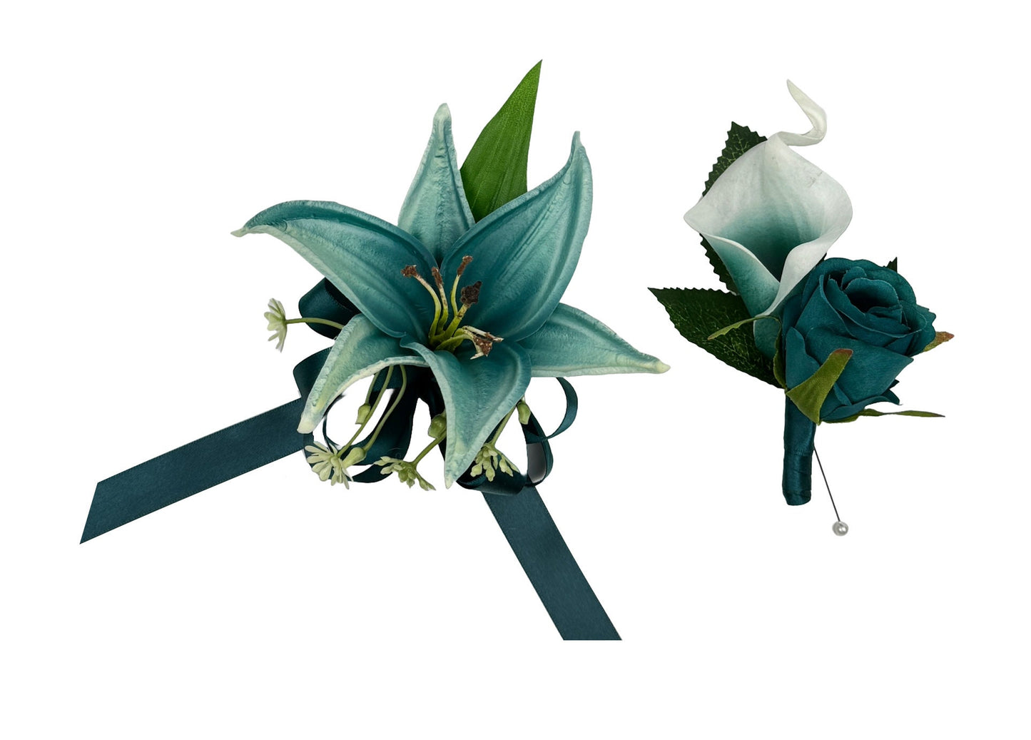 Elegant Teal & Picasso Corsage and Boutonniere Set for Special Occasions