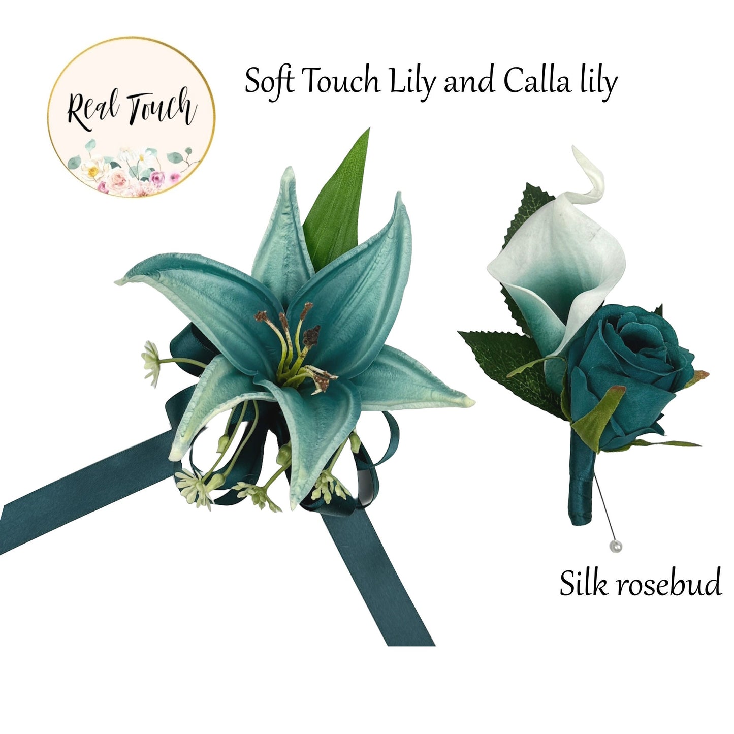 Elegant Teal & Picasso Corsage and Boutonniere Set for Special Occasions