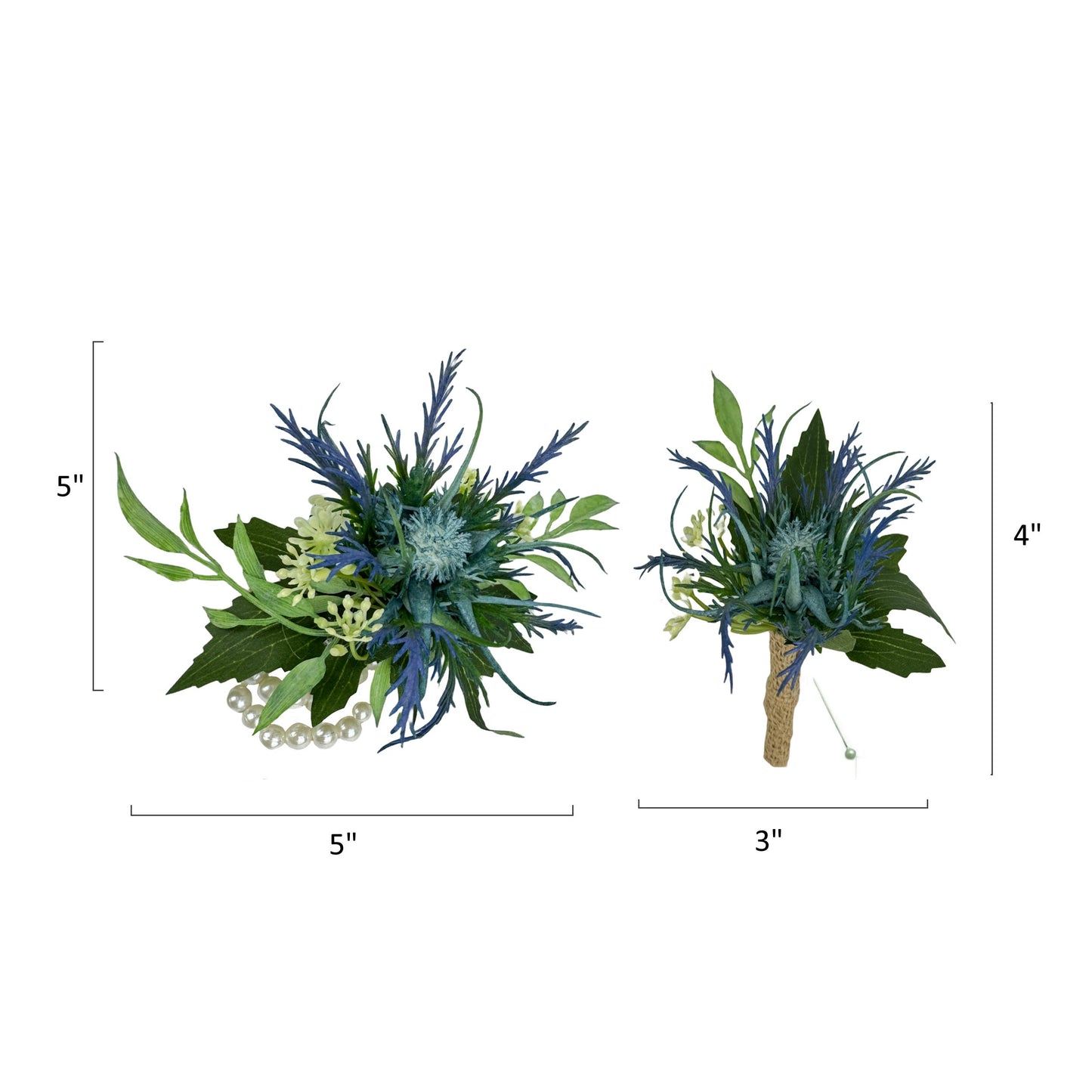 Navy Blue Thistle Artificial Wedding Set - Corsage, Boutonniere & Hair Comb
