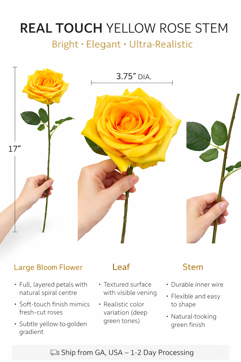 17"Premium-Moisturized coating Real Touch Rose