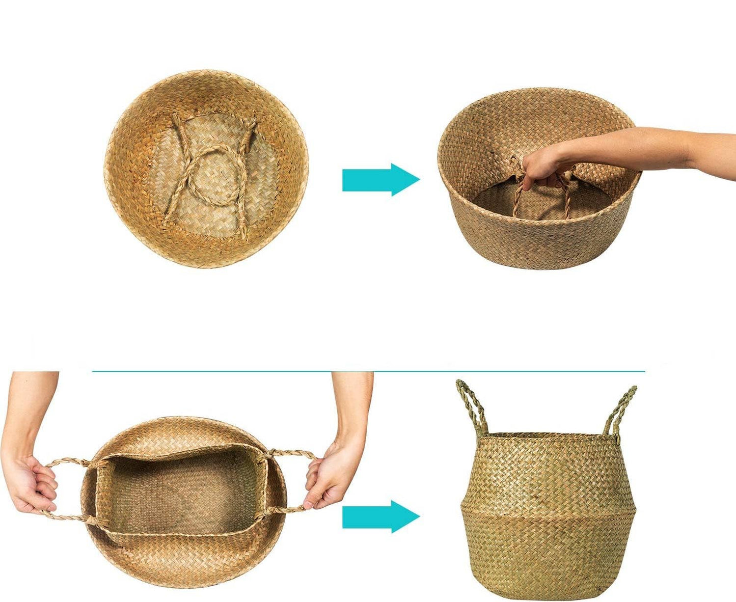 Foldable Seagrass Belly Basket/planter–Natural Woven Storage