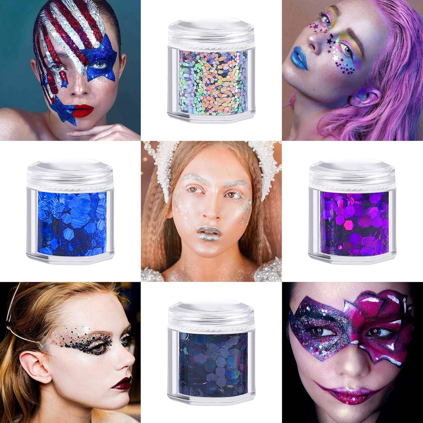 Box of 6 colors-Holographic Chunky Glitters Palette