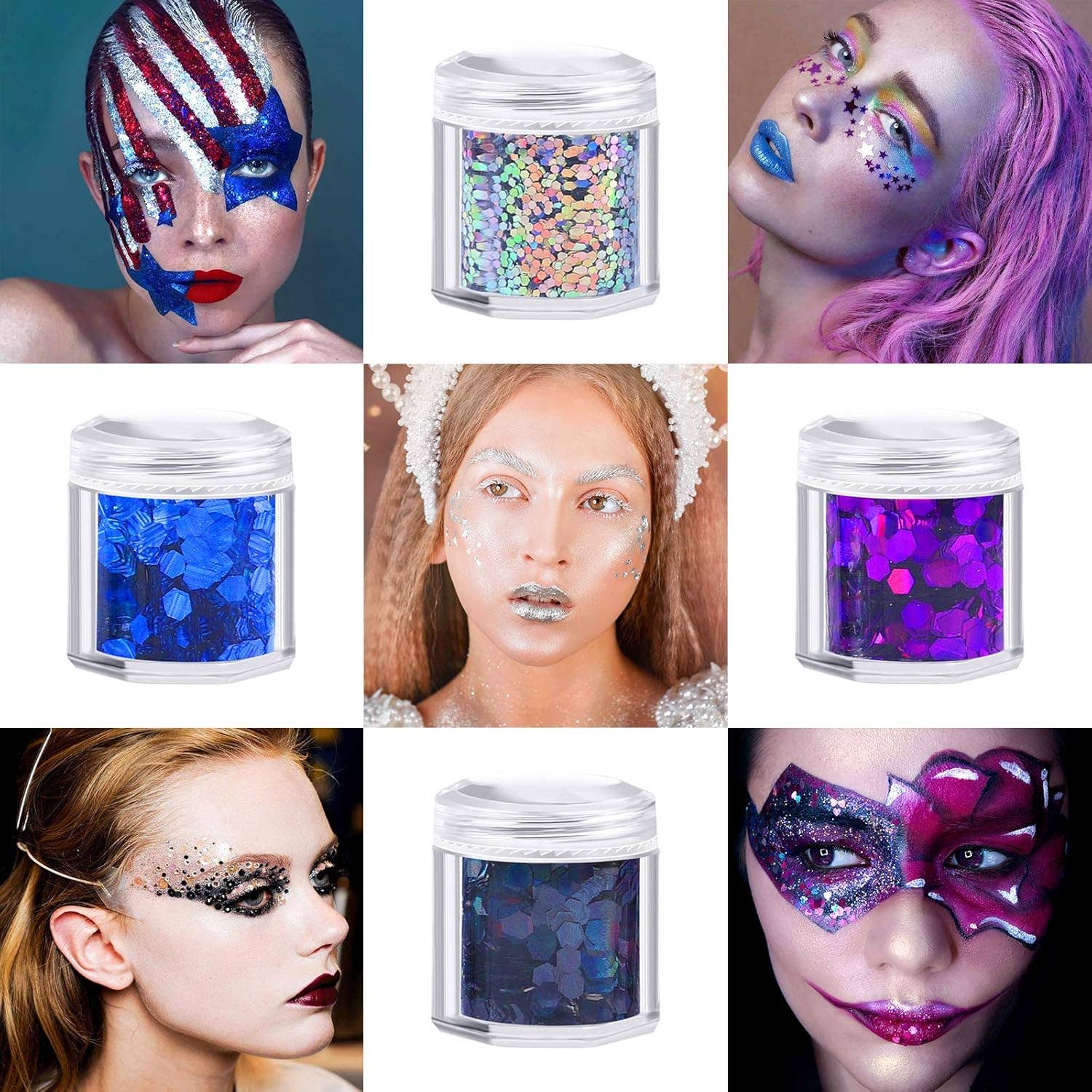 Box of 6 colors-Holographic Chunky Glitters Palette