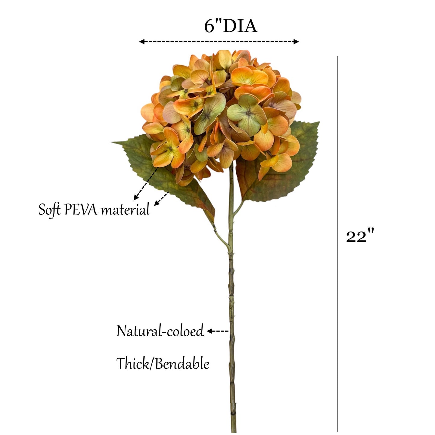22" Artificial Real Touch(Poly Coated)Hydrangea-Large Bloom